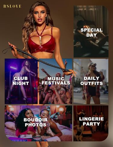 RSLOVE مجموعة الملابس الداخلية للنساء مثير Underwire 6 قطع مجموعات شقي Strappy سلسلة حمالة صدر ولباس داخلي مجموعة أحمر XX-Large in Kuwait