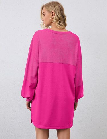Women Oversized Long Sleeve Patchwork Sweatshirt Dress Solid Crewneck Drop Shoulder Pullover Sweatshirts Dresses Black in Saudi Arabia