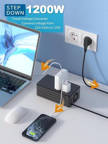 1300Watt Voltage Converter 220V to 110V for Any American Appliances Such as Hair Dryer, Straightener, Coffee Maker, Surge Protection, High Power Step Down Converter US to EU/UK/AU/Asia in Kuwait