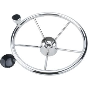 NovelBee 13-1/2 Inch Stainless Steel Boat Steering Wheel,5 Spoke Destroyer Style Marine Steering Wheel with Control Knob and Plastic Center Cap in Kuwait