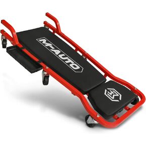 M-AUTO Heavy-Duty Automotive Creeper with 3-leves Adjustable Headrest, 42.5" Padded Metal Frame Creeper with Tools Tray for Garage Shop, 6 Noiseless Casters 300LBS Capacity, Red