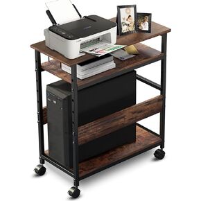 3 Tier Computer Tower Stand Large, 23.6" L x 11.8" W x 27.6" H, Height Adjustable PC Tower Stand for Floor, Mobile Printer Stand with Lockable Caster Wheels, MDF Wood Rolling Laptop Cart