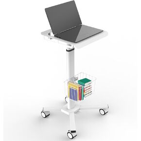 Adjustable Height Portable Laptop Desk with Wheels,White Computer Cart on Wheels,Standing Mobile Desk Workstation, Utility Medical Cart