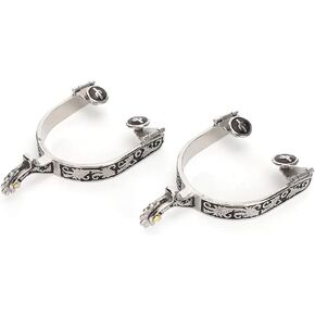 Horse Spurs, Stainless Steel West Cowboy Exquisite Pattern Horse Boot Spurs Decoration with Gear for Equestrian Competition Entertainment