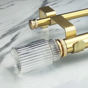 1-1/8 Inch Diameter Gold Curtain Rods with Ribbed Glass Finial, 36-72 inch Telescoping Double Curtain Rods for window width 24-68 inch, 1 pack