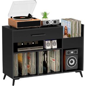 حامل مشغل تسجيلات كبير مع مساحة تخزين من الفينيل، طاولة مشغل تسجيلات مع مخزن تسجيلات، خزانة تخزين تسجيلات الفينيل، يمكن استخدامها أيضًا كحامل تلفزيون، طاولة مشغل تسجيلات تحمل ما يصل إلى 350 ألبومًا in Kuwait