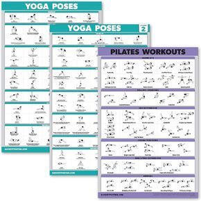 3 Pack: Yoga Poses Volume 1 & 2 + Pilates Exercises Poster Set - Set of 3 Workout Charts