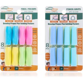 Ergonomic Pencil Grips Silicone 8 Pcs for Kids and Adults Handwriting, Gel Pen Grips with 3 Concaves, 1 Pack 4 Colors