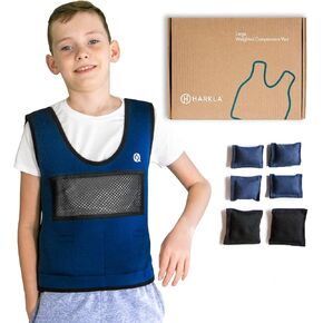 Harkla Weighted Vest for Kids - Neoprene Compression Vest - Ages 5 to 9 - Adjustable Kids Weighted Vest with 2lb weight - Breathable and Washable Compression Vest - Medium