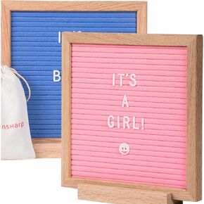 Pink & Blue Double Sided Felt Letter Board 10"x10" Oak Wooden Frame with White Letters Changeable Sign Boards for Home Decor Baby Announcement