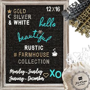 Rustic Felt Letter Board Bundle Farmhouse Vintage Barn Wood Frame and Stand by Felt Creative Home Goods Changeable Message Memo Board 700+ Letter Set Numbers (Natural Wood, 10x10 Inches)
