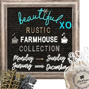 Rustic Felt Letter Board Bundle Farmhouse Vintage Barn Wood Frame and Stand by Felt Creative Home Goods Changeable Message Memo Board 700+ Letter Set Numbers (Natural Wood, 10x10 Inches)
