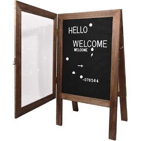 AIWFL Double-Sided Display Felt Letter Board with Changeable Letters and Numbers,Wooden Sidewalk Sign 36"x20",Stand A-Frame Felt Letter Board,Rustic Vintage Acrylic Framed Felt Board