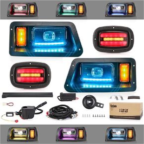 Golf Cart Light Kit with RGB Daytime Running Light for Yamaha G14 G16 G19 G22 with Low/High Beam Lamp, RGB Multi Color Running Light Turn Signal Lights Switchback Light (APP Control)