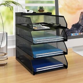 Natwind 3-Tier Stackable Paper Tray, Metal Mesh Desktop Organizer, Paper Sorter, Letter Trays,File Document Storage Rack for for Home, Office, School (White)