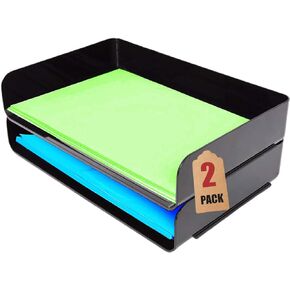 1inTheOffice Stackable Paper Tray, Legal Size Plastic Desk Tray Organizer, Side Load Tray, Black (2 Pack)