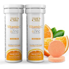 Vitamin C 1000mg Effervescent Tablets - Potent Immune Support VIT C with Zinc Supplement - Sugar-Free & Vegan Formula | Dissolvable Vitamin C Tablets - Water Soluble Fizzy Elixir - 20CT