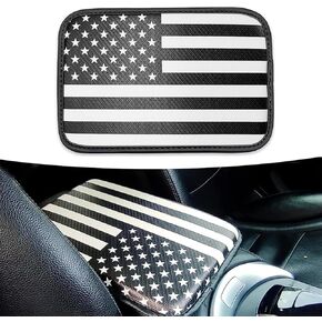 Pack-1 Carbon Fiber Auto Arm Rest Protection, Car Center Console Cover Leather Pad, Universal Waterproof Car Armrest Seat Box Cover, Fit for Most Vehicle, SUV, Truck, Car (American Flag Black)