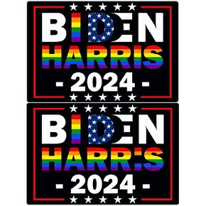 2 Pack Biden Harriis 2024 Rainbow Flag Democrat Magnets Reflective Vinyl Sign Laptop Decal Car Bumper Window Waterproof Magnet Decoration