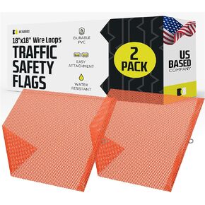 DC Cargo Mesh Safety Oversize Flag W/Wire Mount - DOT Compliant - Mark Your Wide Load Safely and Visibly - Orange flag For Truck Loads Oversize Load Marking and High Visibility - 18" x 18" Pack of 2