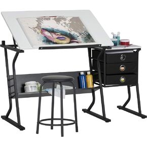 SD Studio Designs 2 Piece Eclipse Ultra Center Stool Drafting Table, Black