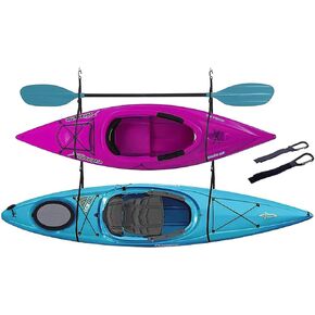 Double Kayak Storage Straps System Comes with 2 Carabiner Paddle Clips - Double Kayak Hanger, Alternative to Kayak Rack for Garage