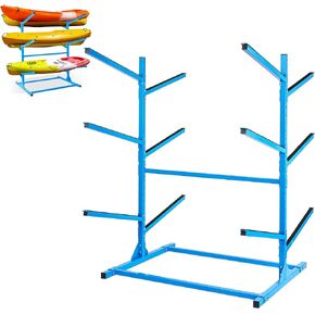 Indoor Outdoor Freestanding Kayak Rack, Heavy Duty Adjustable Weatherproof Metal Stand for 6 Kayaks, Canoe, Paddle Board, SUP, Surfboard, Movable Metal Kayak Stand for Garage and Outdoor Storage
