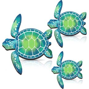 3 Sizes Sea Turtle Canvas Wall Decor Wood Ocean Beach Theme Art Decorations Hanging Turtle Sea Life Wall Art for Indoor Outdoor Bathroom Office (Dark Blue)