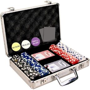 DA VINCI 200 Dice Striped 11.5 Gram Poker Chip Set with Aluminum Case, Dealer Button, 2 Decks of Cards