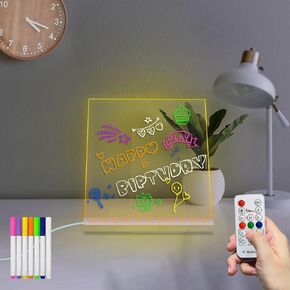Masshomi LED Message Acrylic Writing Board LED 7 Color Change Remote Control Smart Dimming Timer 7 Color Pens Dry Eraser Light Up Stand Kid Draw Night Light Calendar to do list Menu 5.9 * 5.9 inch