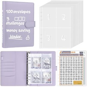 AKONEGE 100 Envelopes Money Saving Challenge Binder to Save $5,050, 500, 10,000, A5 Budget Planner Savings Binder Challenge Book with Cash Envelopes for Budgeting and Money Saving, Pink