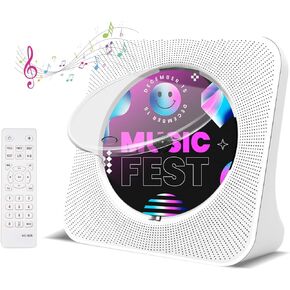 Desktop CD Player Portable with Bluetooth - Jimwey CD Player for Home with HiFi Speakers, FM Radio, Remote Control, LED Screen Display, Support CD/Bluetooth/USB/AUX, White CD Player for Gift