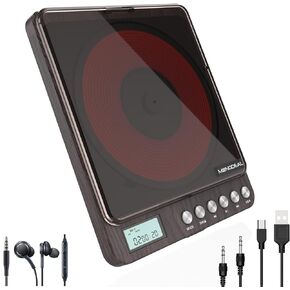 CD Player Portable, MONODEAL Portable Rechargeable CD Player with Dual Headphones Jack, Small Anti-Skip CD Player for Car/Travel/Home Portable, Personal CD Player for Adults Kids (Dark Brown)