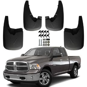Mud Flaps Compatible with Dodge Ram 2009-2018 1500 2500 3500 with OEM Fender Flares Custom Front and Rear Mud Guard Set (4pccs- Set)