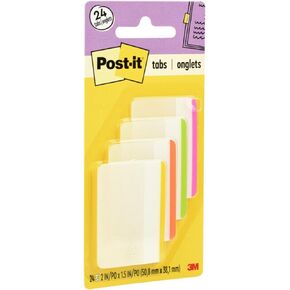 Post-it Tabs, 2 in, Assorted Bright Colors, 6 Tabs/Color, 4 Colors, 24 Tabs/Pack (686F-1BB)