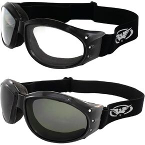 Global Vision Eliminator Deluxe Red Baron Style Padded Riding ATV Dirt Bike Anti-Fog Motorcycle Goggles Black Frames