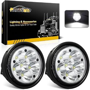 Partsam 2pcs Led Fog Lights Headlights Lamps A06-32497000 Heavy Duty Fog Light Replacement for Freightliner Columbia 2004-2008 Clear Lens White Light w Plug 10-30V