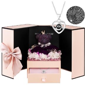 الوردة الحمراء الحقيقية المحفوظة من جيلوفلي مع قلادة أحبك - الزهور الأبدية الورد اللطيف الطحلب الدب الورود الأبدية هدايا للزوجة والصديقة والأم لها في عيد الحب وعيد الميلاد والذكرى السنوية وعيد الميلاد in Kuwait