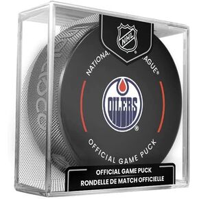 Edmonton Oilers Official Game Hockey Puck with Holder