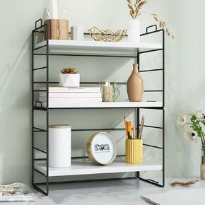 3-Tier Adjustable Desktop Organizer Shelf, Small Desk Shelf Organizer, Storage Rack for Office Supplies (Black Frame) in Kuwait
