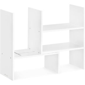 Navaris Desk Organizer Shelf Unit - Desktop Shelves for Table or Countertop - Free-Standing Adjustable Bamboo Shelving for Kitchen or Office - White