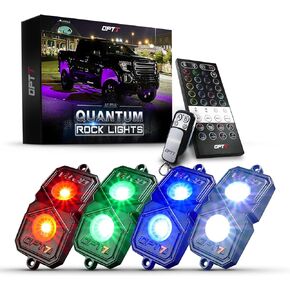 OPT7 Quantum Pro RGBW LED Rock Lights with Bluetooth APP Control, 4 Pods Wide Angle Multicolor Neon Underglow Lighting Kit with Extension Wire, IP68 Waterproof for Offroad Truck Jeep RZR ATV UTV SUV