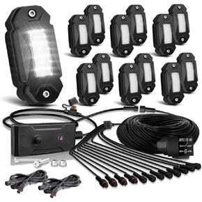 R2 مجموعات أضواء الصخور LED البيضاء مع تسخير سلك التبديل 12 قطعة للشاحنات Je-ep Off Road RZR SUV ATV UTV فائقة السطوع باللون الأبيض النقي تحت أضواء الوهج Trail TRAI تلاعب أضواء عالية الطاقة مقاومة للماء