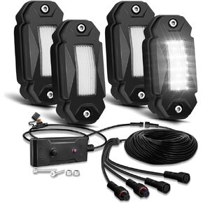 R2 White LED Rock Lights Kits with Switch Wire Harness 12PCS for Trucks Je-ep Off Road RZR SUV ATV UTV Super Bright Pure White Under Glow Lights Trail TRAI Rig Lights High Power Waterproof