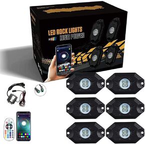 SUNPIE 4 Pods RGBW LED أضواء الصخور المعدنية عالية الطاقة التطبيق RF التحكم عن بعد وضع الصوت وضع الموسيقى متعدد الألوان LED Underglow ضوء عدة عجلة أضواء جيدة للطرق الوعرة شاحنة سيدان SUV UTV ATV قارب مقطورة