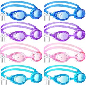 Frienda 8 Pcs Swim Goggles, Adjustable Silicone Swimming Goggles Crystal Clear Swim Glasses for Children and Teens