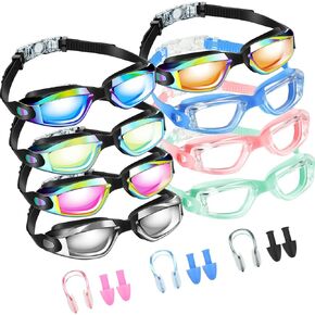 Konohan 8 Pack Swimming Goggles No Leaking Swim Goggles for Kids Adults UV Protection Pool Goggles Anti Fog Swim Glasses with Waterproof Nose Clips and Earplugs for Men Women Youth Kids, Multicolor