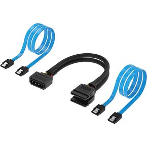 SABRENT SSD/SATA Hard Drive Connection Kit [Molex 4 Pin to x2 15 Pin SATA Power Splitter Cable and x2 SATA Cables (Data)] (CB-SDSP)