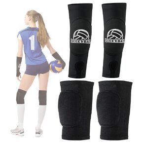 Volleyball Arm Sleeves and Knee Pads Set Passing Forearm Sleeves with Protection Pads and Thumbhole Volleyball Training Gear for Girls Teen Youth Women