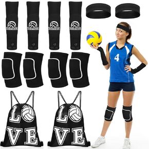 8 Pcs Volleyball Knee Pads Volleyball Arm Sleeves Sweat Band and Drawstring Bag Volleyball Accessories High Protection Volleyball Gear for Women Teen Girls Youth